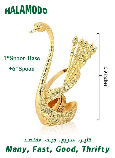 Decorative Swan Base Holder, Dessert Spoon and Fork Holder, Fruit Dessert Flatware Swan Base with 6 Spoons, Holder Spoon Organizer, Coffee Dessert Sugar Flatware