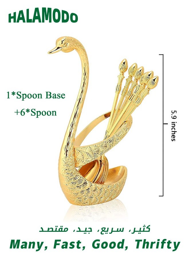 Generic - Decorative Swan Base Holder, Dessert Spoon and Fork Holder, Fruit Dessert Flatware Swan Base with 6 Spoons, Holder Spoon Organizer, Coffee Dessert Sugar Flatware - Image 1