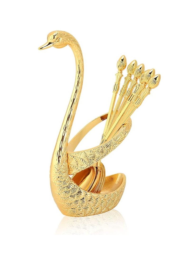 Generic - Decorative Swan Base Holder, Dessert Spoon and Fork Holder, Fruit Dessert Flatware Swan Base with 6 Spoons, Holder Spoon Organizer, Coffee Dessert Sugar Flatware - Image 1