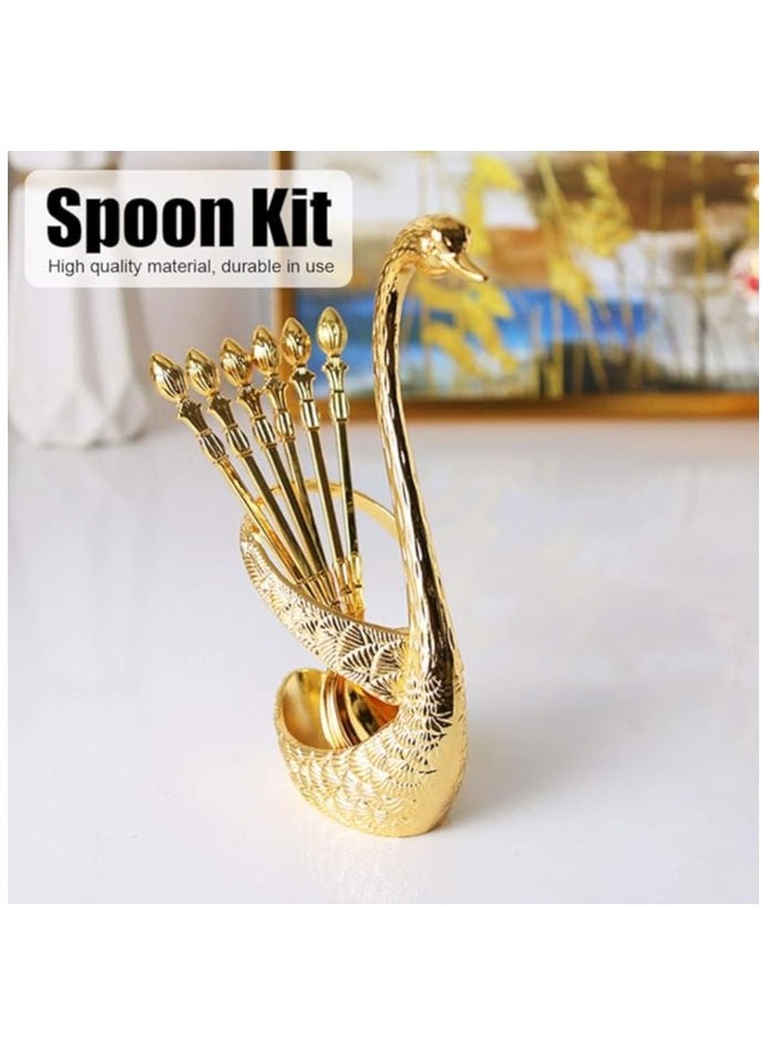 Generic - Decorative Swan Base Holder, Dessert Spoon and Fork Holder, Fruit Dessert Flatware Swan Base with 6 Spoons, Holder Spoon Organizer, Coffee Dessert Sugar Flatware - Image 1