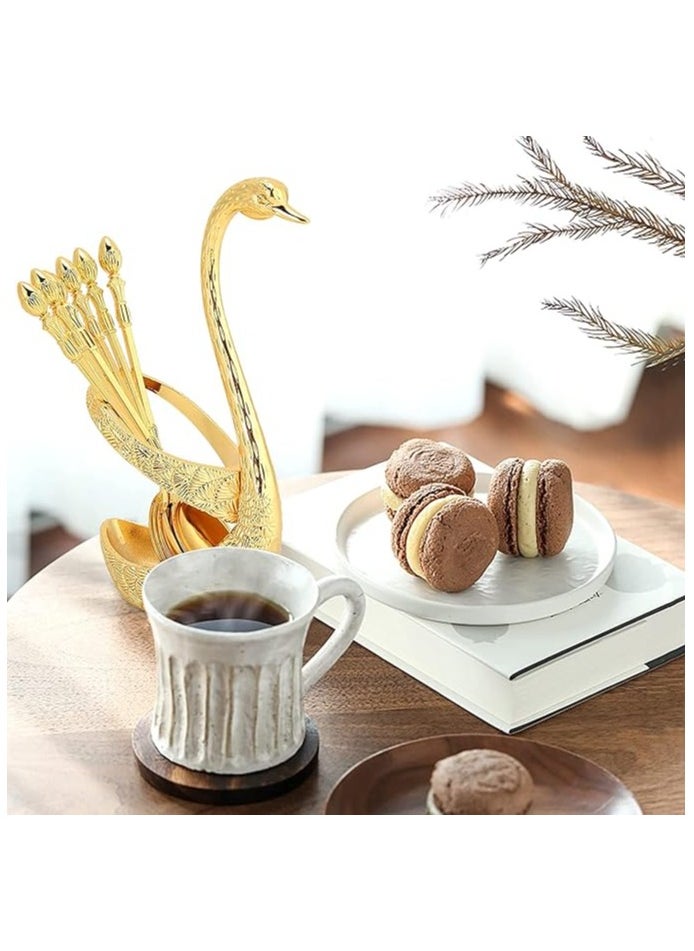 Generic - Decorative Swan Base Holder, Dessert Spoon and Fork Holder, Fruit Dessert Flatware Swan Base with 6 Spoons, Holder Spoon Organizer, Coffee Dessert Sugar Flatware - Image 1