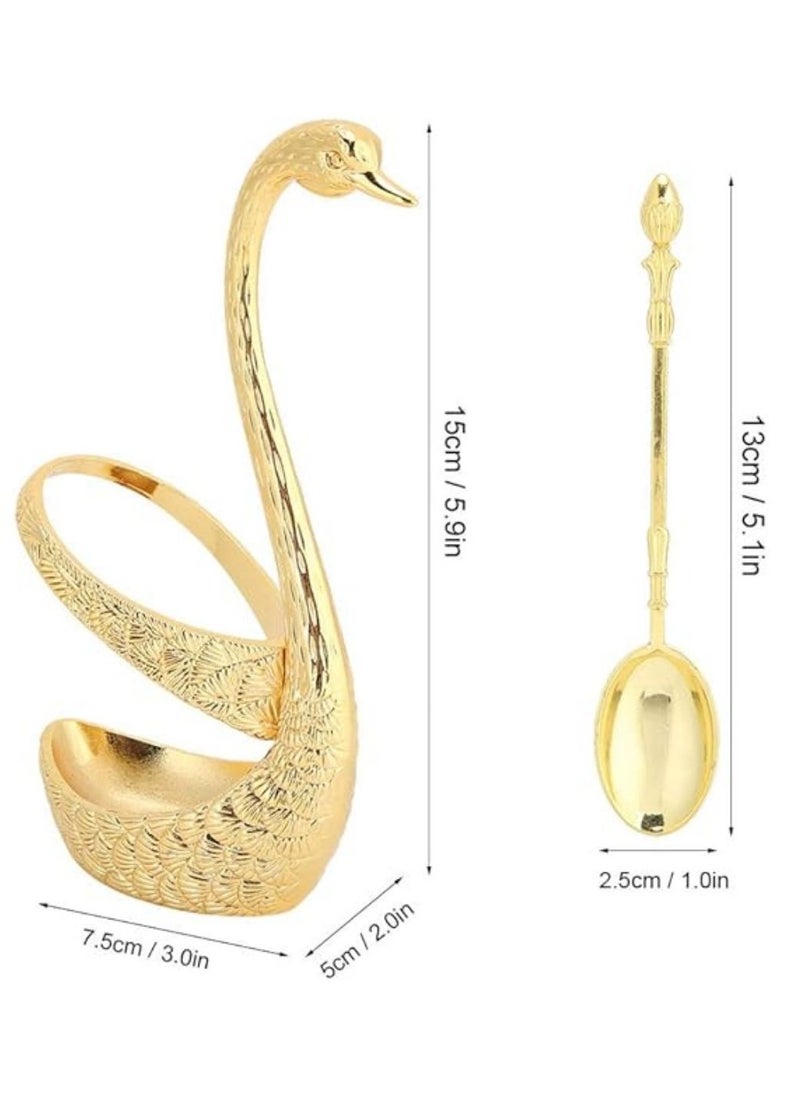 Generic - Decorative Swan Base Holder, Dessert Spoon and Fork Holder, Fruit Dessert Flatware Swan Base with 6 Spoons, Holder Spoon Organizer, Coffee Dessert Sugar Flatware - Image 1