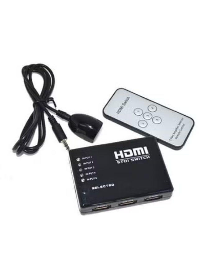 JAJEEK Mini 5 Port 1080P Video Hdmi Switch Switcher Hdmi Splitter With Ir Remote Splitter Box Black/Silver - Image 2