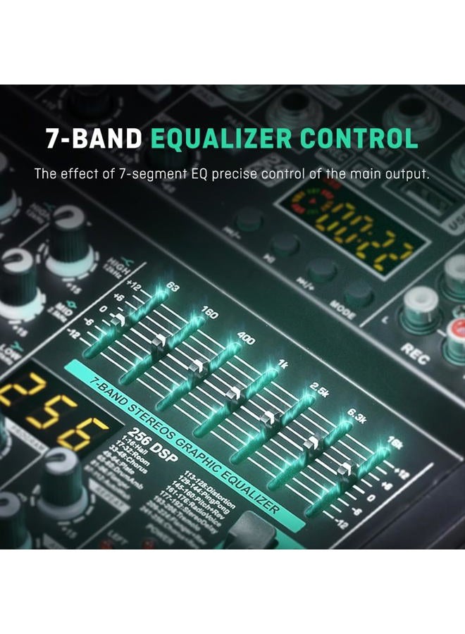BOMGE Professional DJ audio mixer, 4-8channel DJ mixer, Bluetooth sound mixer, supports USB/MP3/BT computer input,256DSP,48V phantom power suitable for DJ studio streaming recording (4-channels-04U) - Image 5