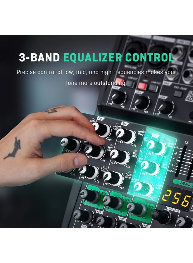 BOMGE Professional DJ audio mixer, 4-8channel DJ mixer, Bluetooth sound mixer, supports USB/MP3/BT computer input,256DSP,48V phantom power suitable for DJ studio streaming recording (4-channels-04U) - Image 3