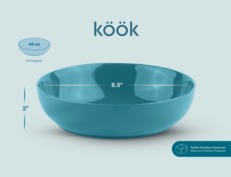 KooK Pasta Bowl, Salad Bowls, Soup, Serving Bowls, Ceramic, Large Capacity, Microwave & Dishwasher Safe, Set of 4, 40 Oz,(Ocean Blue) - Image 5