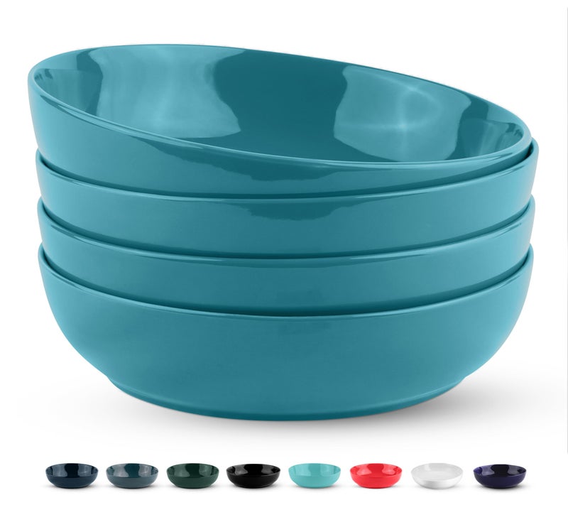 KooK Pasta Bowl, Salad Bowls, Soup, Serving Bowls, Ceramic, Large Capacity, Microwave & Dishwasher Safe, Set of 4, 40 Oz,(Ocean Blue) - Image 1