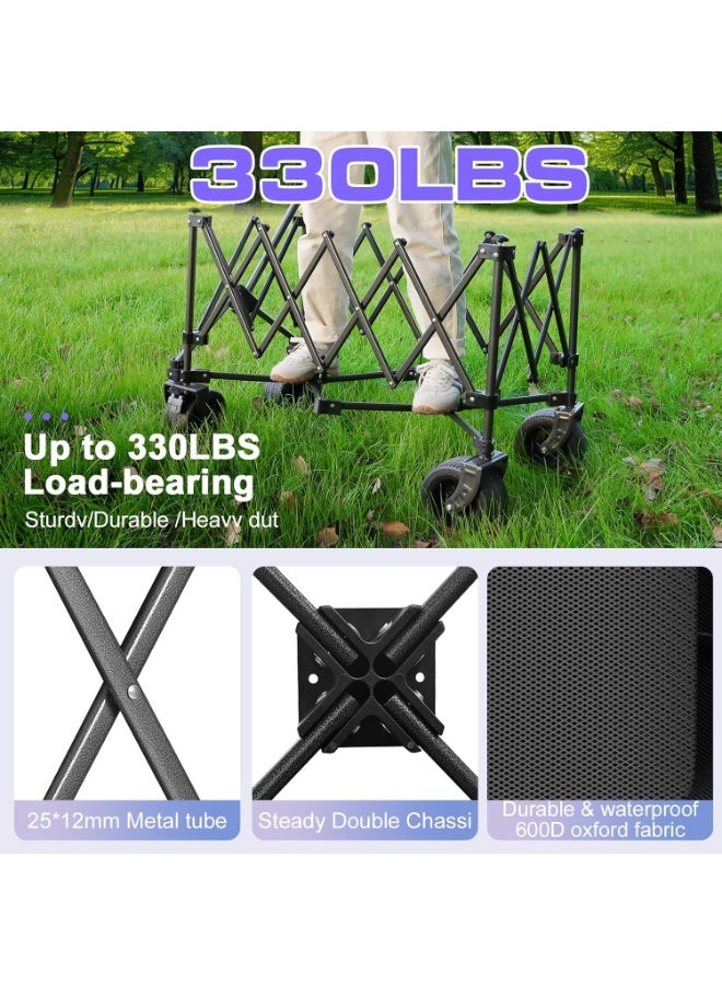 Stanew Collapsible Utility Wagon Trolley, Heavy Duty Foldable Garden Cart/Beach Cart with 330lbs Weight Capacity, Outdoor Grocery Wagon with Adjustable Handle and Brakes for Desert Picnic Cart -（190L） - Image 4
