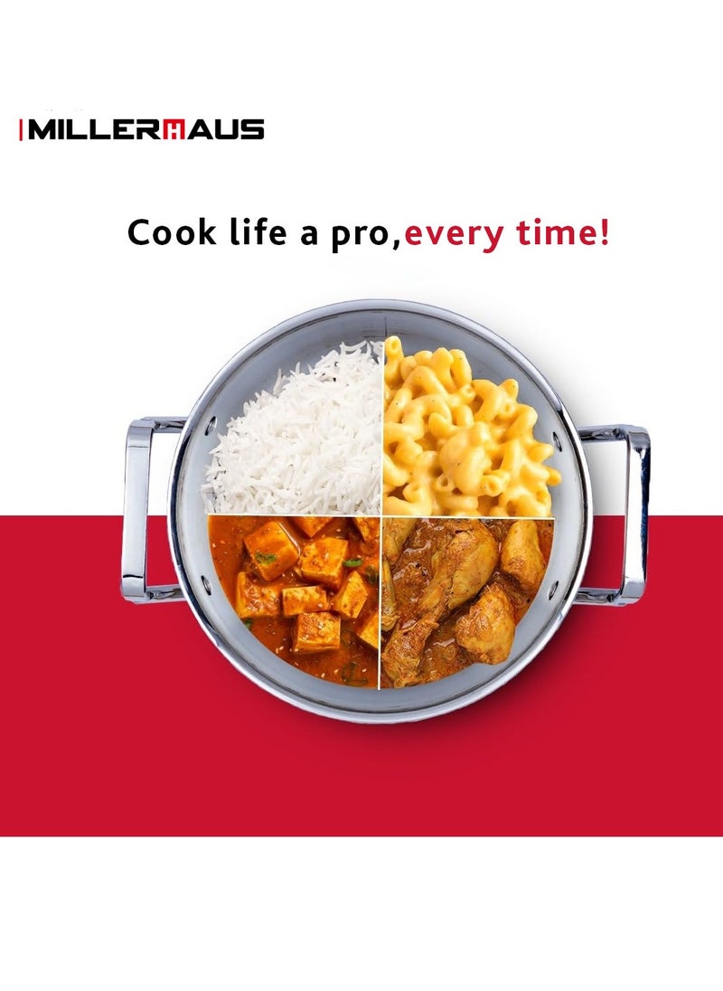 MILLERHAUS Millerhaus 28 Cm Triply Casserole With S/S Lid, Non-Reactive Cooking Surface Safe Cooking Pot | Stainless steel body with Cover  - Image 2
