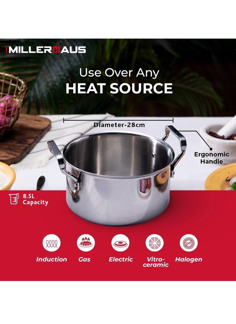 MILLERHAUS Millerhaus 28 Cm Triply Casserole With S/S Lid, Non-Reactive Cooking Surface Safe Cooking Pot | Stainless steel body with Cover  - Image 4