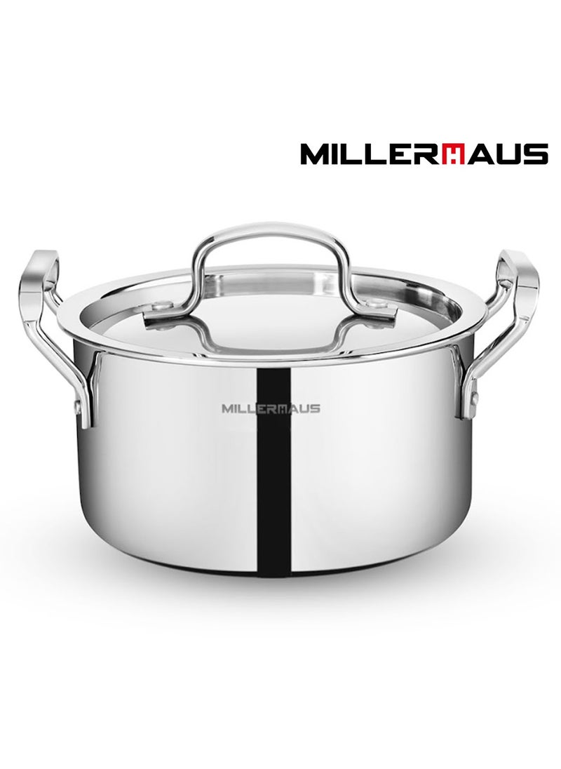 MILLERHAUS Millerhaus 28 Cm Triply Casserole With S/S Lid, Non-Reactive Cooking Surface Safe Cooking Pot | Stainless steel body with Cover  - Image 1
