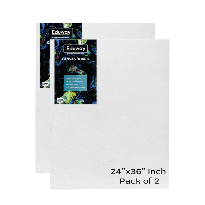Eduway لوحة قماش Eduway® للرسم - (24x36) | جودة ممتازة 7Oz لوحة قماش قطنية مسبقة التحضير للفنانين والمبتدئين | مثالية للألوان الأكريليك والزيتية والغواش والألوان الباستيلية (عبوة من 2) (60x90 سم). - Image 1