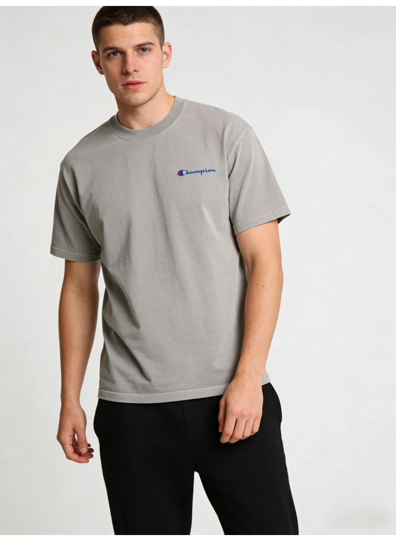 شامبيون Champion Men's Vintage Washed Oversized Crew Neck T-Shirt, Light Grey Casual Short Sleeve Tee - Image 4