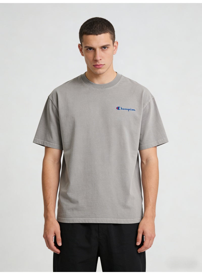 شامبيون Champion Men's Vintage Washed Oversized Crew Neck T-Shirt, Light Grey Casual Short Sleeve Tee - Image 2