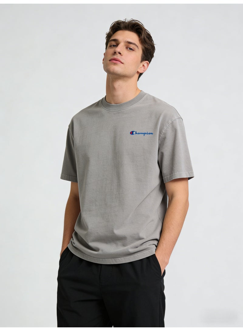 شامبيون Champion Men's Vintage Washed Oversized Crew Neck T-Shirt, Light Grey Casual Short Sleeve Tee - Image 1