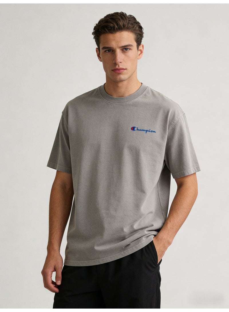 شامبيون Champion Men's Vintage Washed Oversized Crew Neck T-Shirt, Light Grey Casual Short Sleeve Tee - Image 5