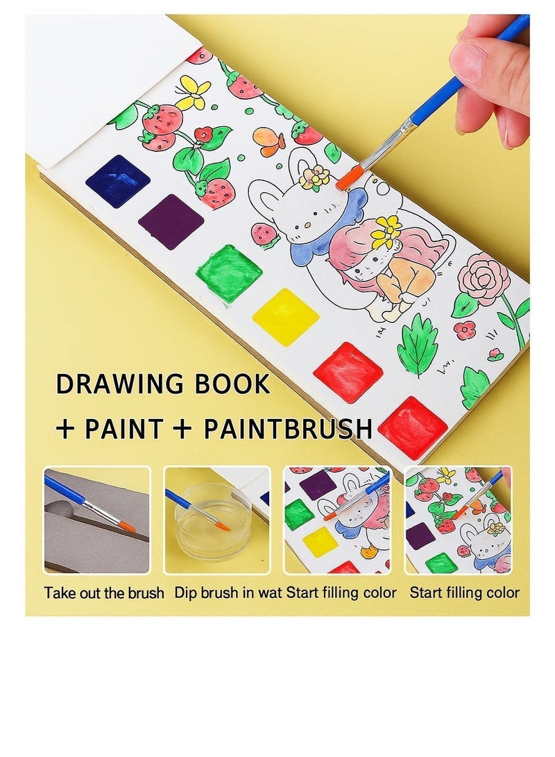 مجموعة كتب الرسم بالألوان المائية (بخمسة مواضيع، 60 صفحة)، مع ألوان مائية وفرشاة، سهلة الحمل، لا تسبب فوضى | كتاب تلوين ورسم بالألوان المائية، مجموعة أدوات رسم للأولاد والبنات من 3 إلى 7 سنوات، هدية فنية تعليمية لمرحلة ما قبل المدرسة - Image 5