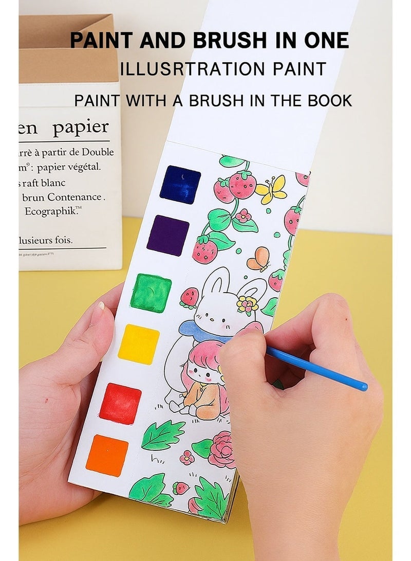 Watercolor Painting Books Set (with 5 Themes, 60 pages) , With Water Paints & Brush, Pocket Mess Free, Travel Paint | Watercolor Drawing, Coloring Book, Painting Kit for 3-7 years Boys&Girls, Preschool Educational Art Craft Gift - Image 3
