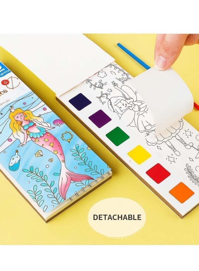 Watercolor Painting Books Set (with 5 Themes, 60 pages) , With Water Paints & Brush, Pocket Mess Free, Travel Paint | Watercolor Drawing, Coloring Book, Painting Kit for 3-7 years Boys&Girls, Preschool Educational Art Craft Gift - Image 4