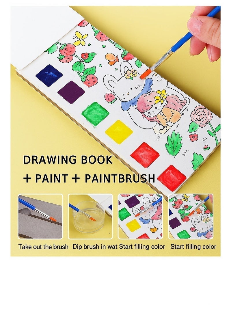مجموعة من 5 كتب تلوين بالماء للأطفال، مجموعة رسم بالألوان المائية للصغار مع لوحات ألوان مدمجة و5 فرش رسم، أنشطة فنية وأشغال يدوية بدون فوضى ومناسبة للسفر، 60 صفحة، للأعمار من 3 إلى 7 سنوات - Image 4