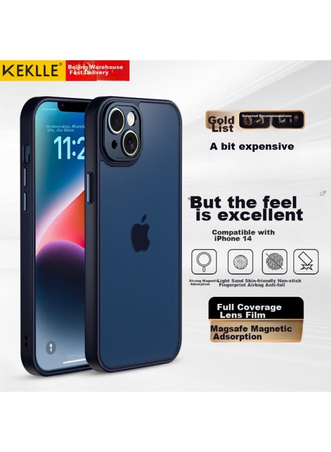 Keklle Iphone 14 Case, Apple 14 Protective Cover, Semi-transparent Frosted Shockproof Anti-fingerprint Full Lens Protection Soft Edge Case, Royal Blue - Image 1