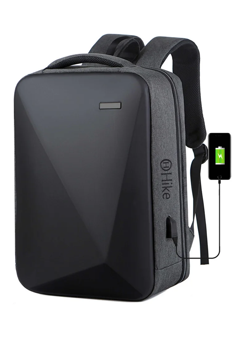 هايك Semi Hard Laptop Backpack with Built in combination lock and USB port Water Resistant 17-inch Unisex Daypack for Travel, Office and Business, HK605, Grey