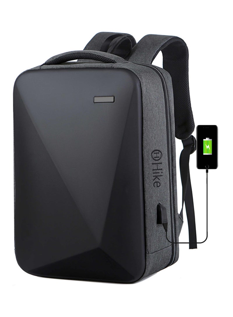 Hike Semi Hard Laptop Backpack with Built in combination lock and USB port Water Resistant 17-inch Unisex Daypack for Travel, Office and Business, HK605- GREY - Image 1