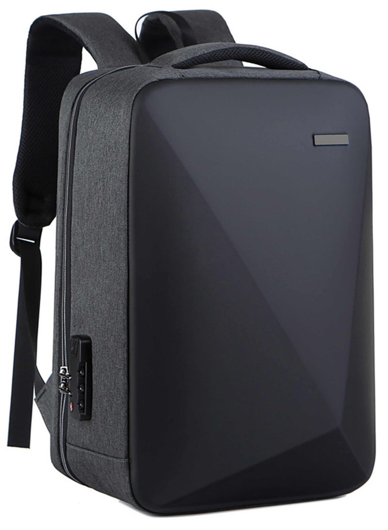 Hike Semi Hard Laptop Backpack with Built in combination lock and USB port Water Resistant 17-inch Unisex Daypack for Travel, Office and Business, HK605- GREY - Image 3