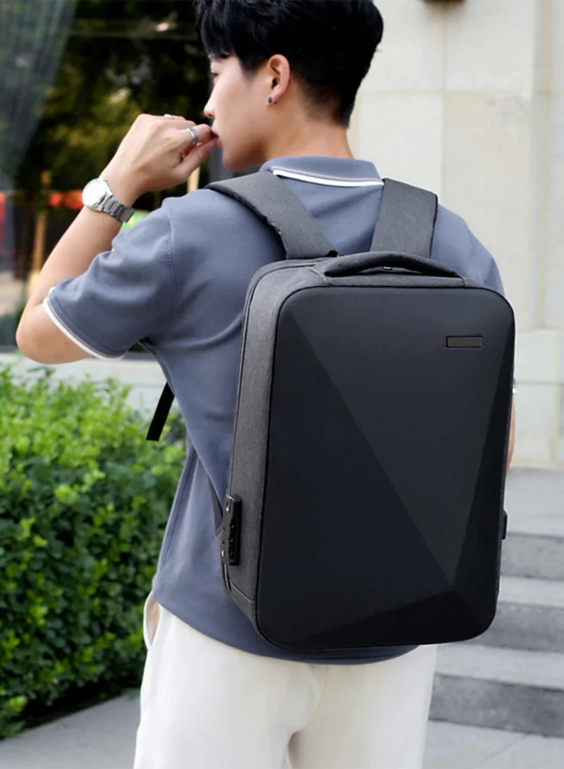 هايك Semi Hard Laptop Backpack with Built in combination lock and USB port Water Resistant 17-inch Unisex Daypack for Travel, Office and Business, HK605, Grey