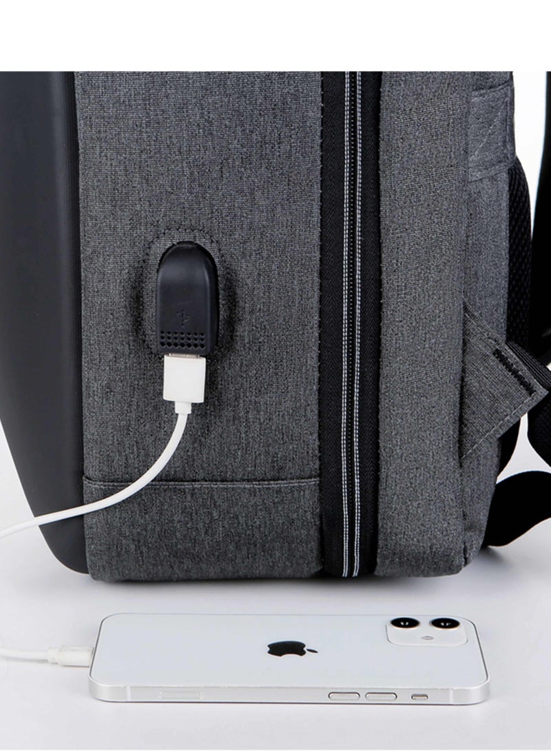 Hike Semi Hard Laptop Backpack with Built in combination lock and USB port Water Resistant 17-inch Unisex Daypack for Travel, Office and Business, HK605- GREY - Image 5