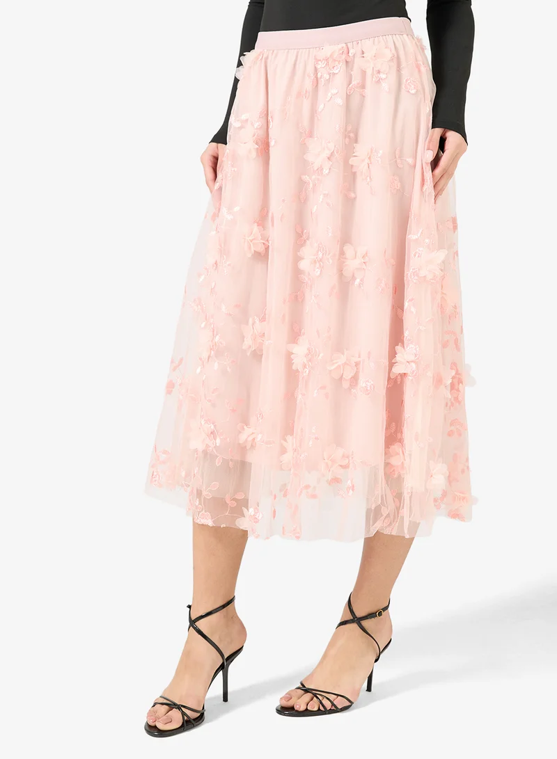 Ginger 3D Floral Embellished Pleated Tulle Skirt