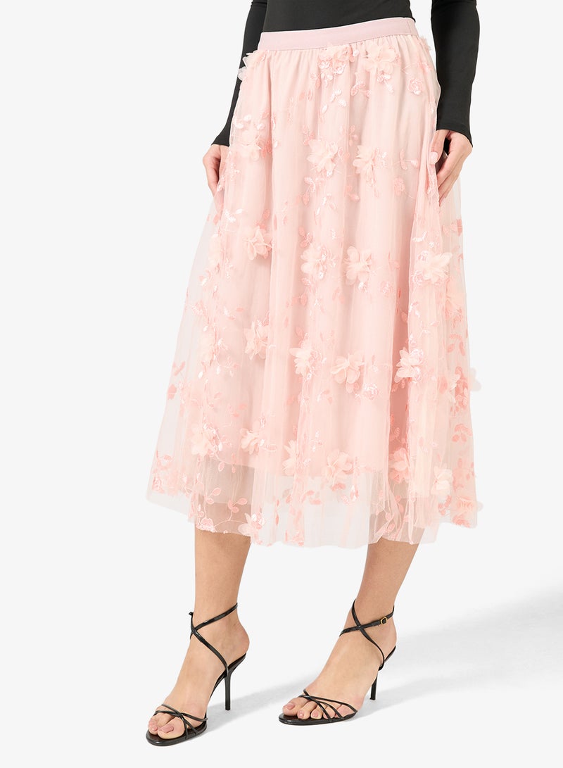 Ginger 3D Floral Embellished Pleated Tulle Skirt - Image 1