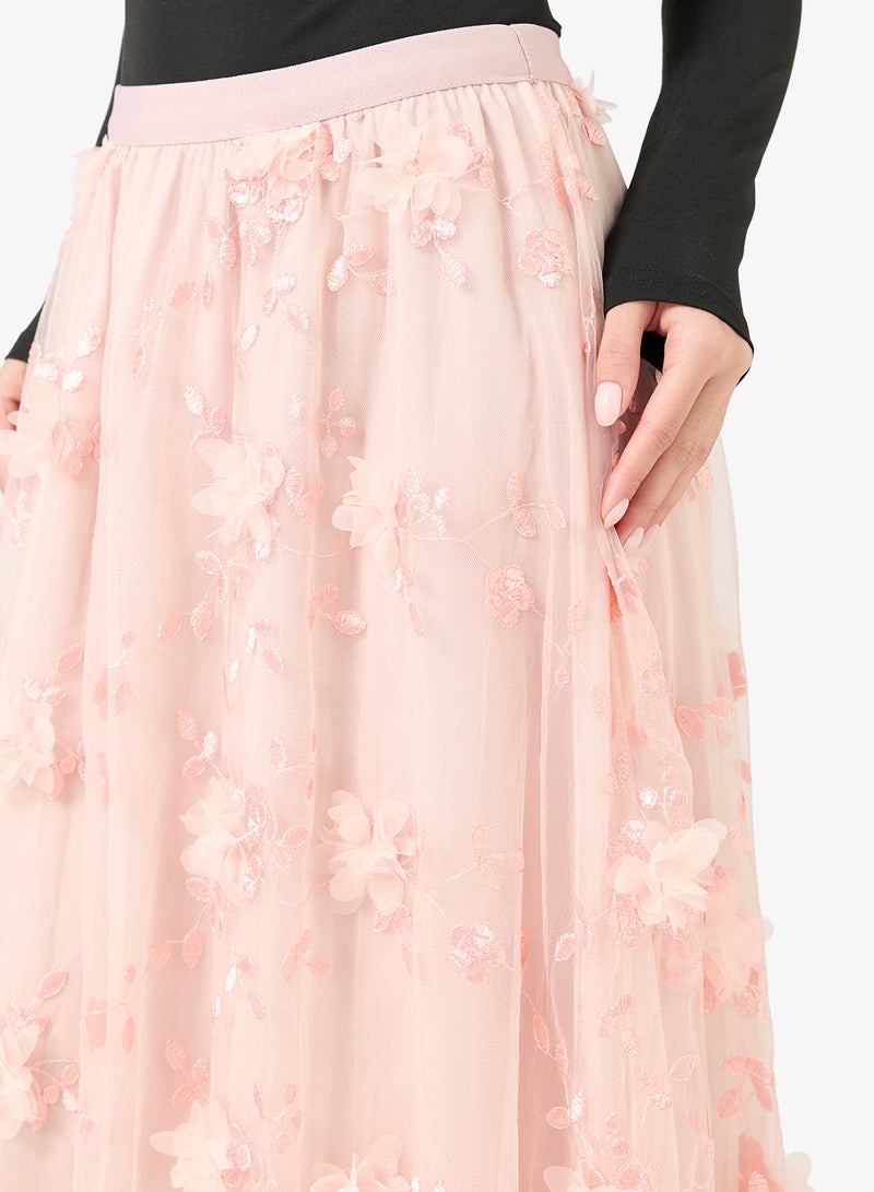 Ginger 3D Floral Embellished Pleated Tulle Skirt - Image 4