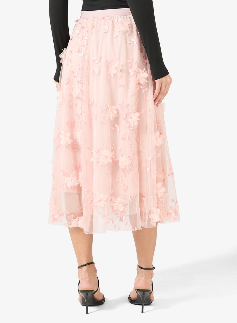 Ginger 3D Floral Embellished Pleated Tulle Skirt - Image 3