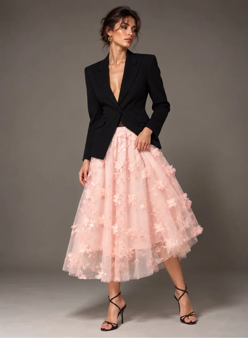 Ginger 3D Floral Embellished Pleated Tulle Skirt