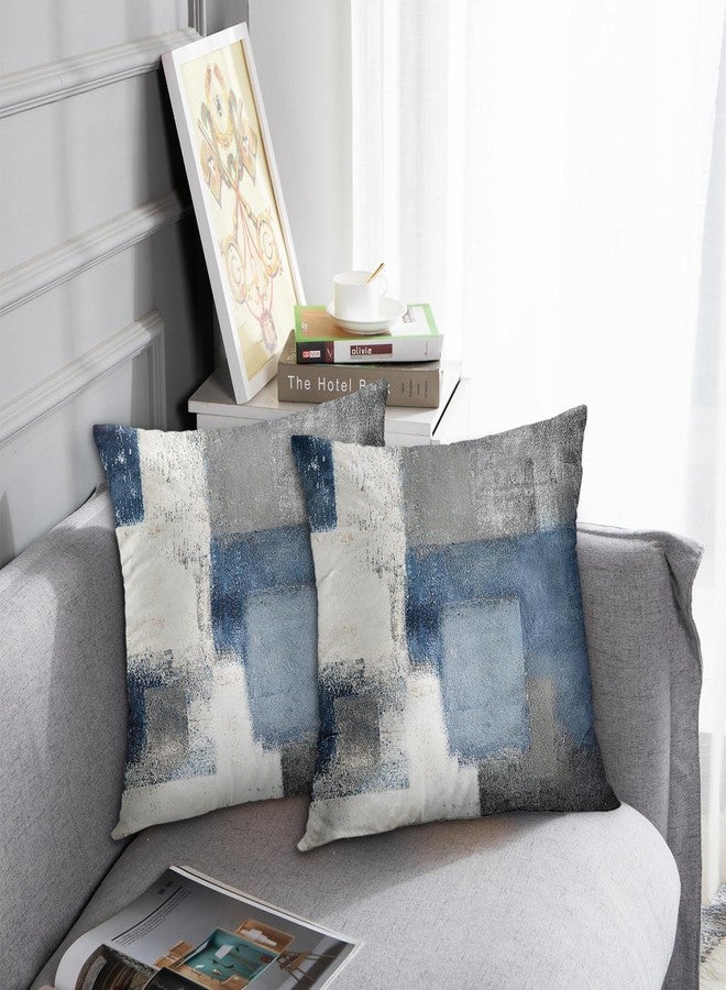 Emvency Set of 2 Throw Pillow Covers Modern Abstract Painting Blue White and Gray Decorative Pillow Cases Home Decor Standard Square 26x26 Inches Pillowcases - Image 2