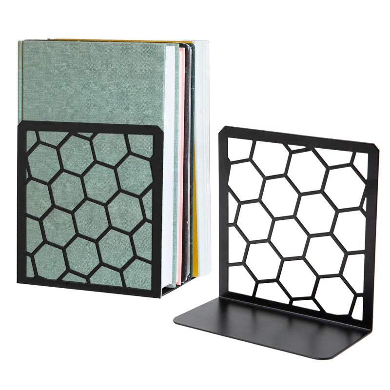 GEOMOD Geometric Honeycomb Gray Metal Bookends Decorative Tall Sturdy Book Ends for Shelves Modern Heavy Duty Bookend Stopper Office or Home Book Shelf Book Holder 6x325x625 Inches 1 Pair