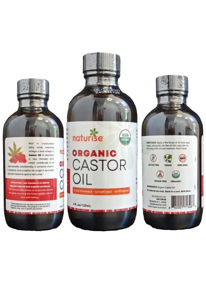 Naturise Organic Castor Oil - Organic Cold Pressed Unrefined in Glass Bottle - Vegan Non GMO Unfiltered Castor Oil Cold Pressed - Support for Eyelash, Eyebrows, Hair Growth, Skin and Face (4 fl. oz.) - Image 4