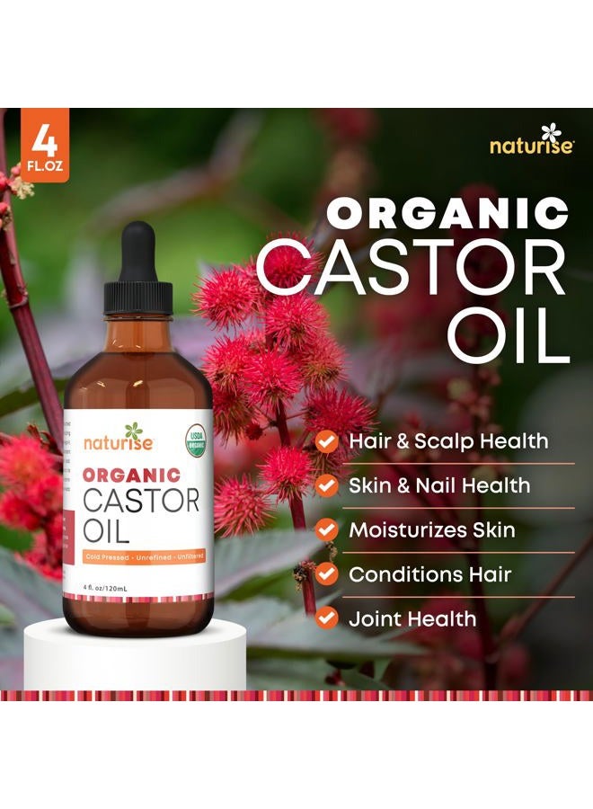 Naturise Organic Castor Oil - Organic Cold Pressed Unrefined in Glass Bottle - Vegan Non GMO Unfiltered Castor Oil Cold Pressed - Support for Eyelash, Eyebrows, Hair Growth, Skin and Face (4 fl. oz.) - Image 2