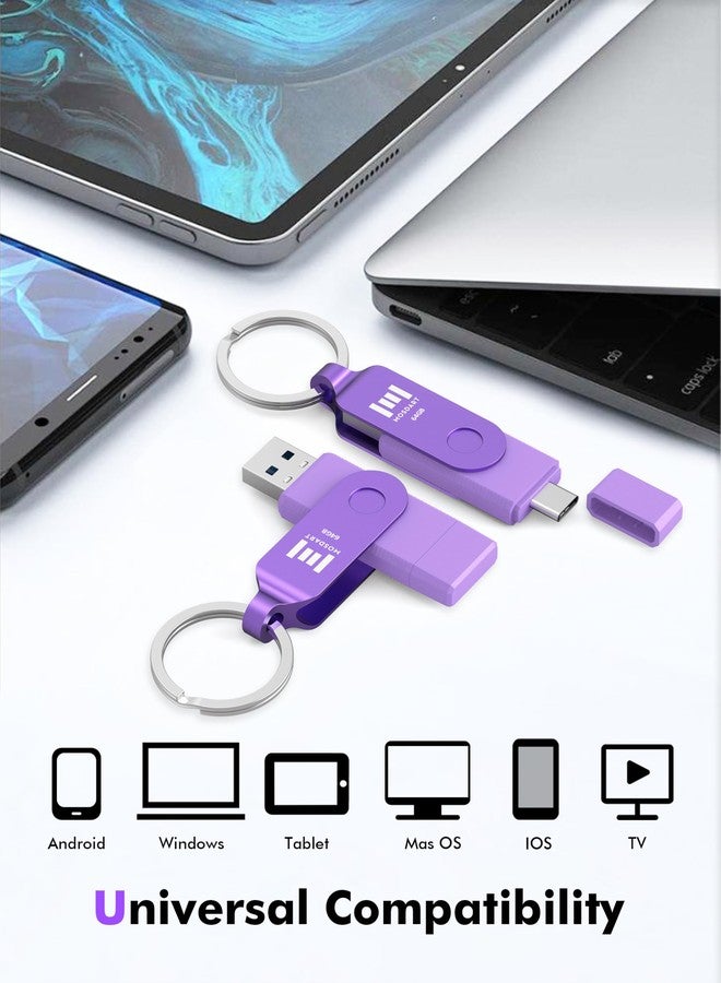 MOSDART 64GB USB C 3.2 Fast Speed C and A Dual Flash Drive, exFAT Memory Stick with Keychain and LED Indicator, for iPhone 15,16,17, Android Phone, iPad, MacBook, and Other Laptops, Purple - Image 3