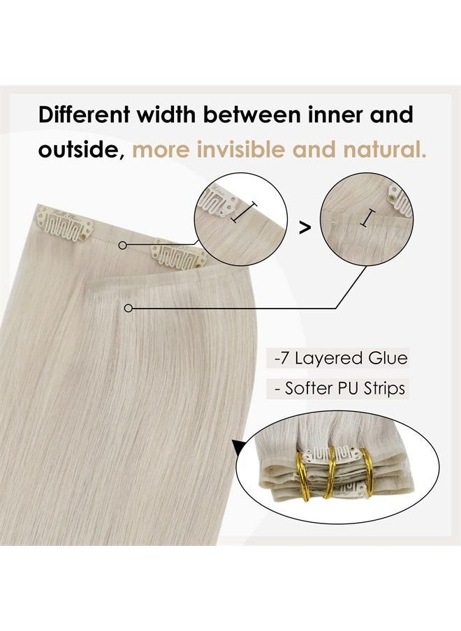 Full Shine White Clip in Hair Extensions Human Hair Seamless Blonde Hair Extensions Clip in Human Hair Skin Weft Invisible for Women Clip ins 8Pcs 120 Grams Long Hair Extensions 20 Inch 