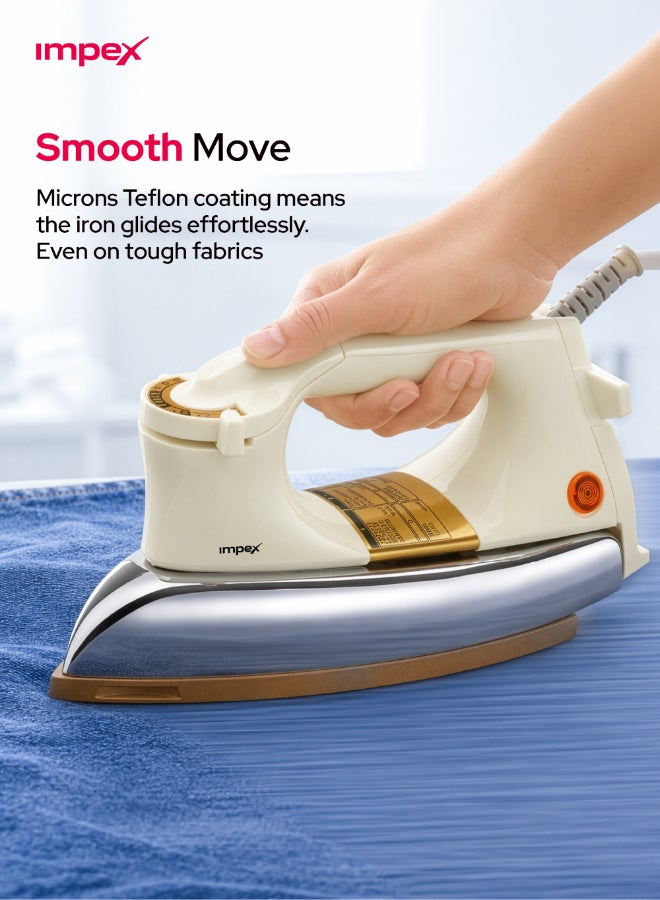Impex Automatic Dry Iron| Heavy Duty Iron Box With Temperature Settings Dial And Auto Shut Off Function| Super Deluxe Heavy Weight Iron Box, Suitable For All Kinds of Fabric| Equipped With Ceramic Coating 1200 W IB 201 Ivory - Image 4