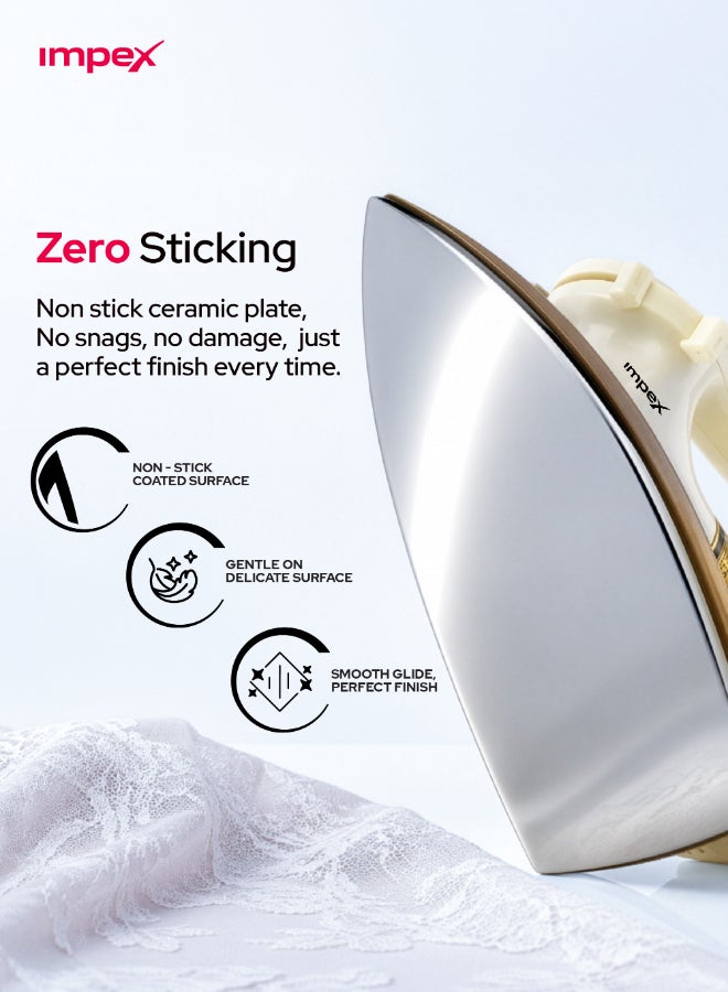 Impex Automatic Dry Iron| Heavy Duty Iron Box With Temperature Settings Dial And Auto Shut Off Function| Super Deluxe Heavy Weight Iron Box, Suitable For All Kinds of Fabric| Equipped With Ceramic Coating 1200 W IB 201 Ivory - Image 2
