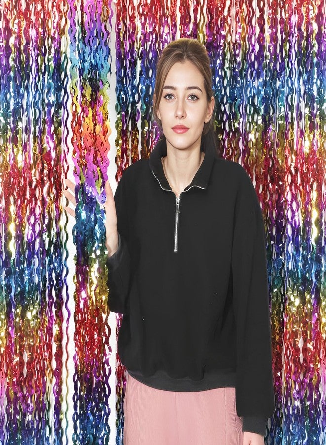 KEEUH 4 Pack Wavy Rainbow Foil Fringe Curtain | 3.3x6.6ft Colorful Tinsel Metallic Streamers Holiday Photo Booth Props Backdrop for Engagement Bridal Shower Unicorn Party Decorations - Image 3
