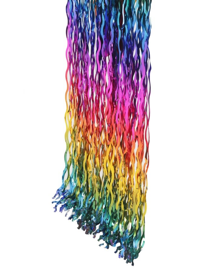 KEEUH 4 Pack Wavy Rainbow Foil Fringe Curtain | 3.3x6.6ft Colorful Tinsel Metallic Streamers Holiday Photo Booth Props Backdrop for Engagement Bridal Shower Unicorn Party Decorations - Image 5