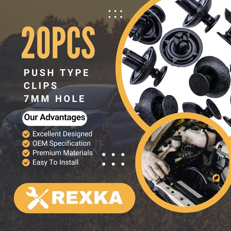 Rexka 20pcs Engine Cover Clips Grille Push-Type Retainer Fasteners 7mm Hole for Toyota Lexus 90467-07211 4Runner Avalon Camry Land Cruiser Prius GX460 IS250 RX350 - Image 2