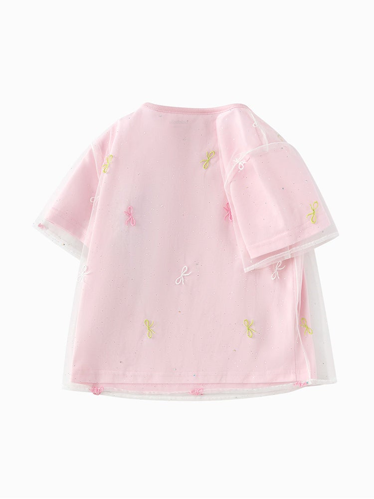Balabala Girls' Printed Spots Tulle T-Shirt With Embroidery - Image 2