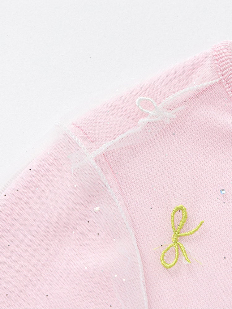 Balabala Girls' Printed Spots Tulle T-Shirt With Embroidery - Image 3