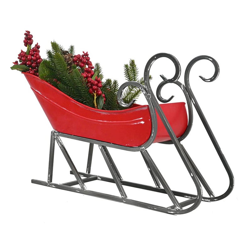 All Chic Small Red Metal Vintage Santa Sleigh Sledge Ornament Xmas table decoration Christmas ornaments