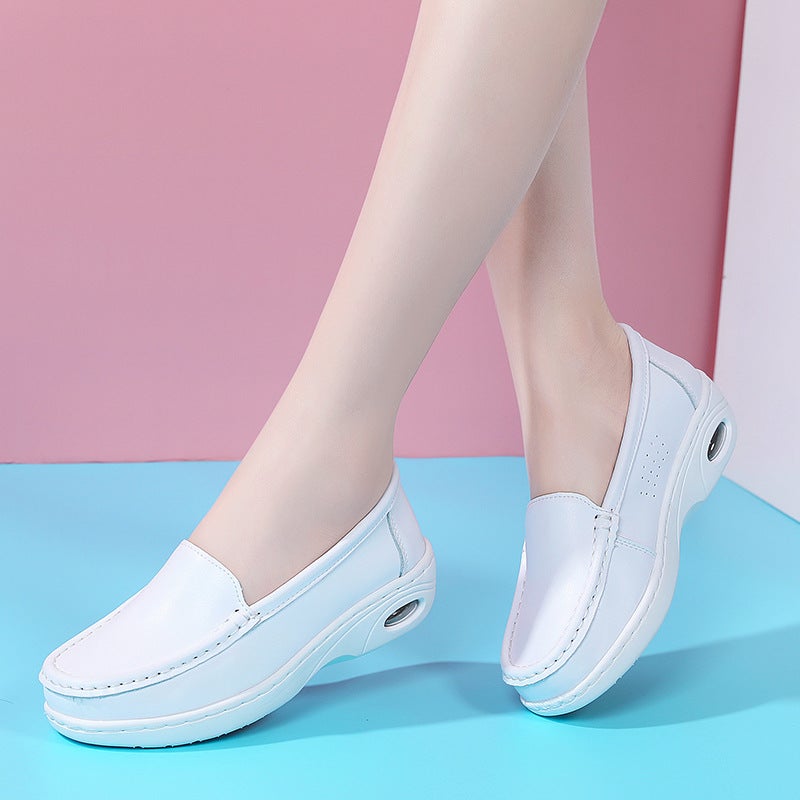 Nurse Shoes Leather Air Cushion Soft Bottom Breathable Hospital White Work Shoes Ladies A Generation Of Hair - Image 5
